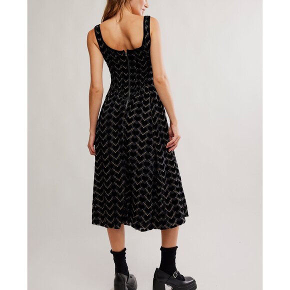 FREE PEOPLE Freya Burnout Midi Dress / Charcoal Combo - Picture 5 of 6